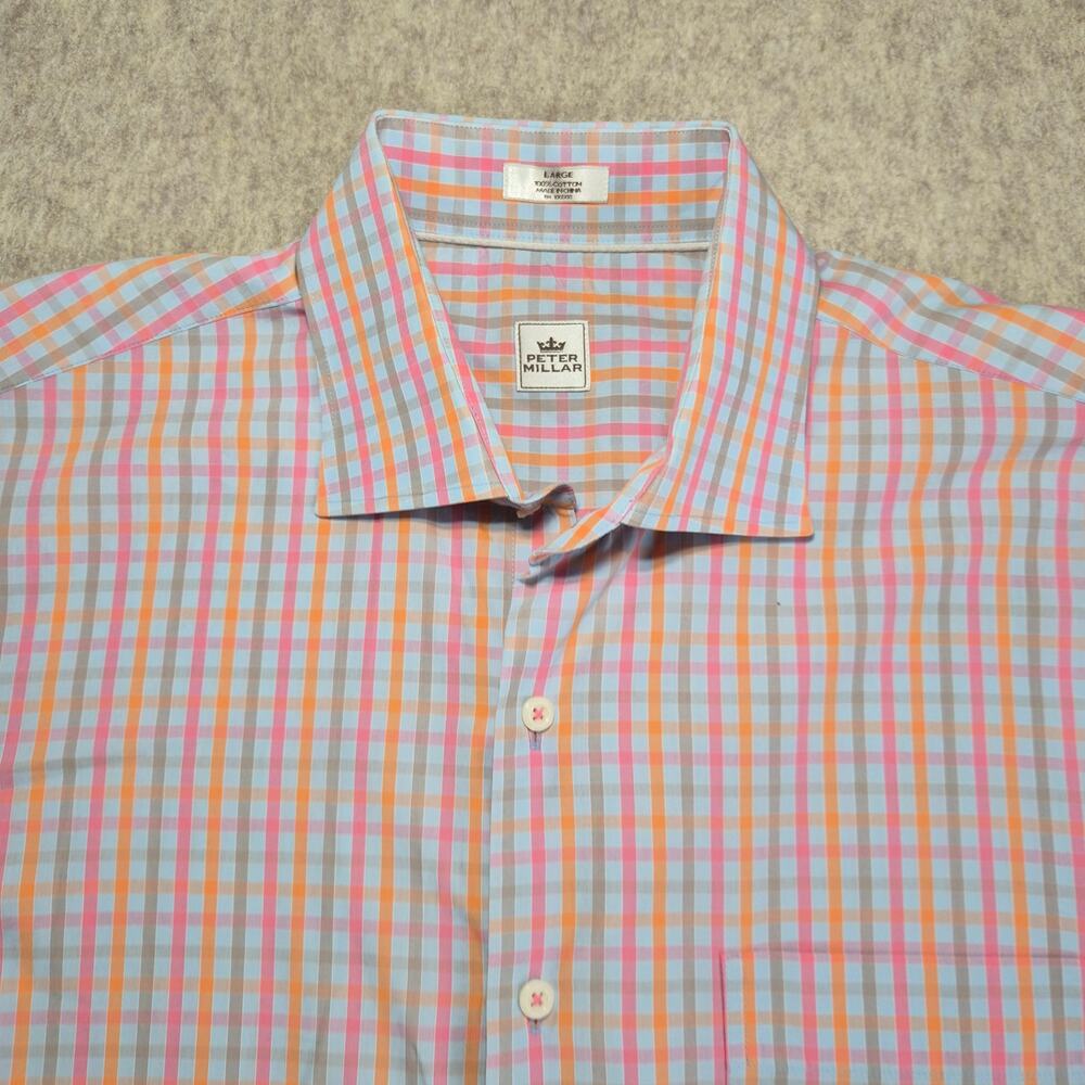 PETER MILLAR CROWN MEN'S SPORT LONGSLEEVE PASTEL PLAID SHIRT SIZE L